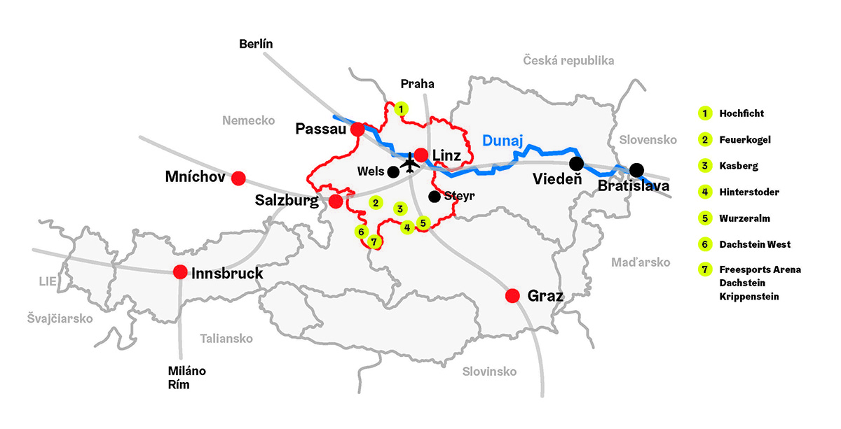 Mapa Horného Rakúska