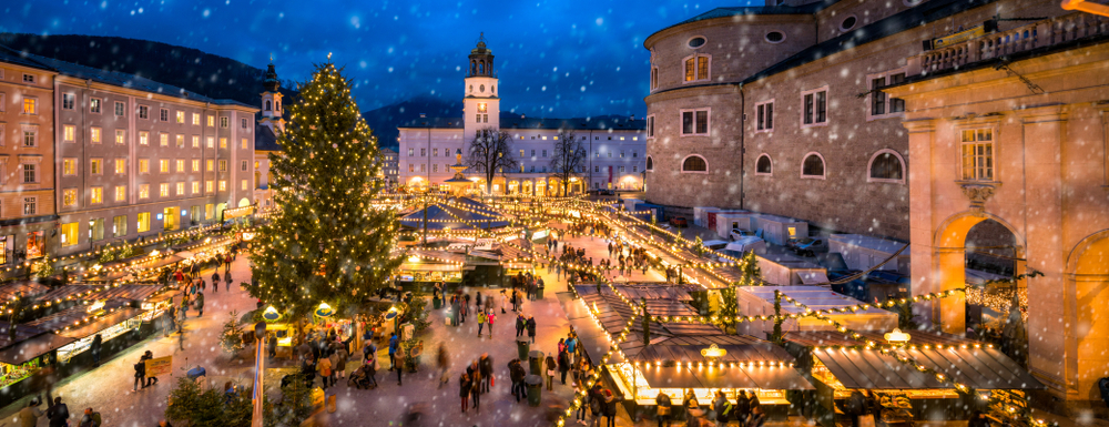 Vianočné trhy, Salzburg, Rakúsko.