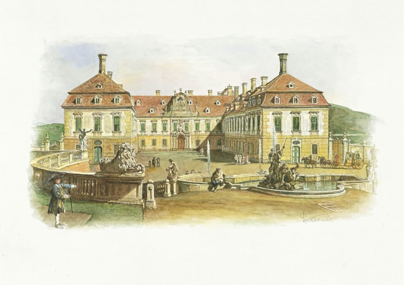 Akvarelová maľba zámku Schloss Hof