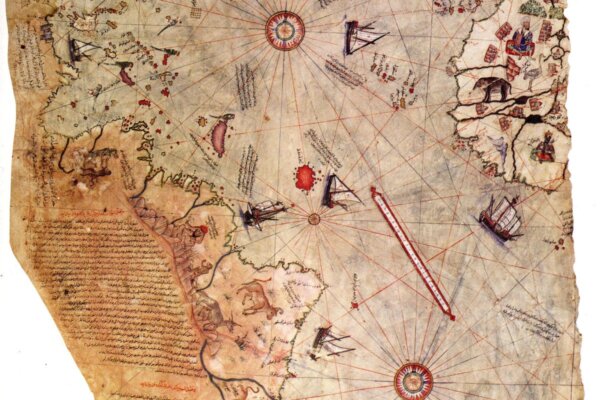 Mapa, ktorú vytvoril osmanský admirál Piri Reis.