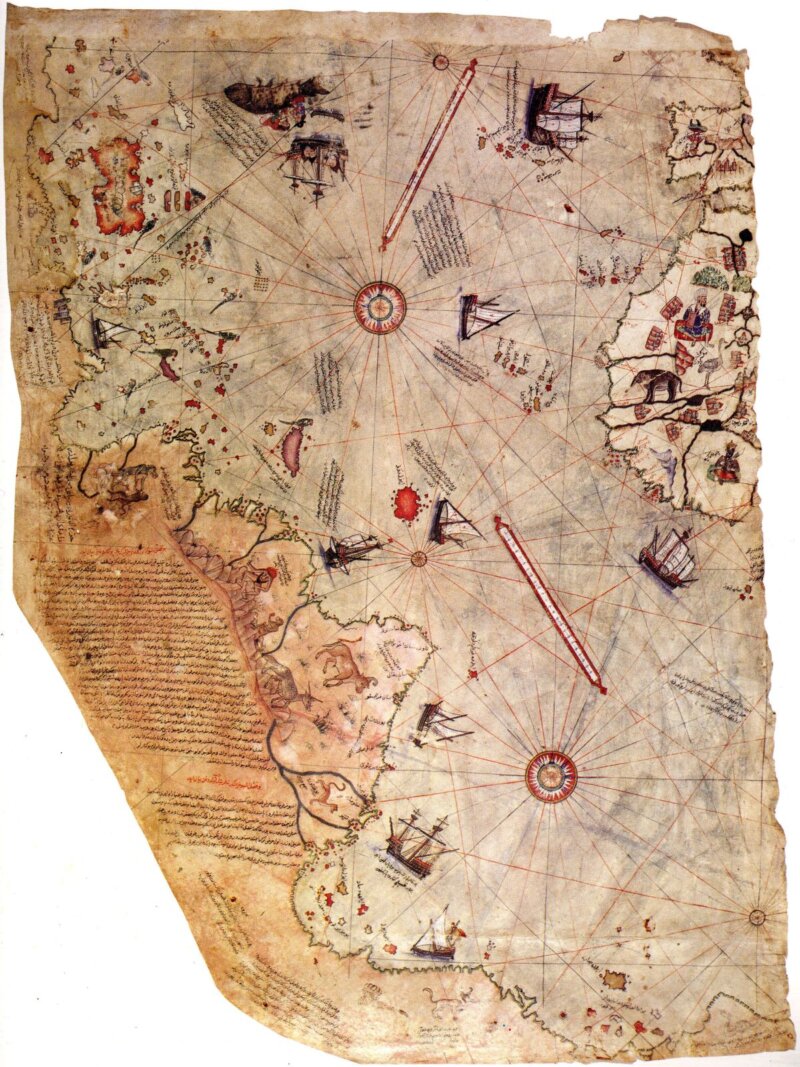 Mapa, ktorú vytvoril osmanský admirál Piri Reis.